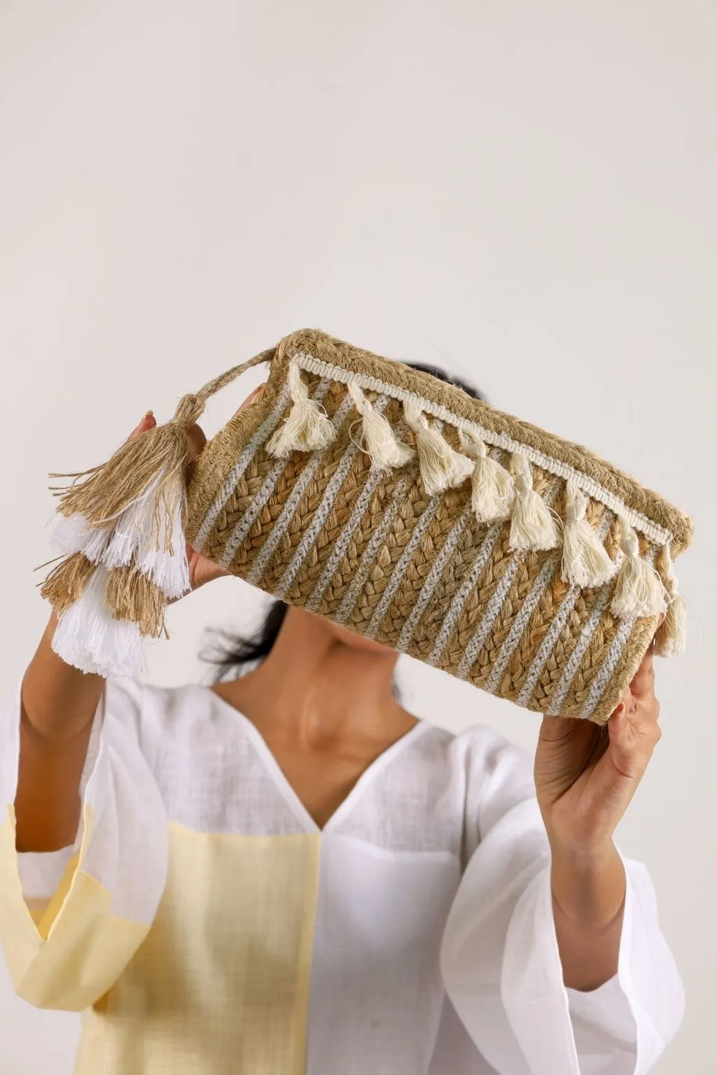 White Tassel Jute Pouch