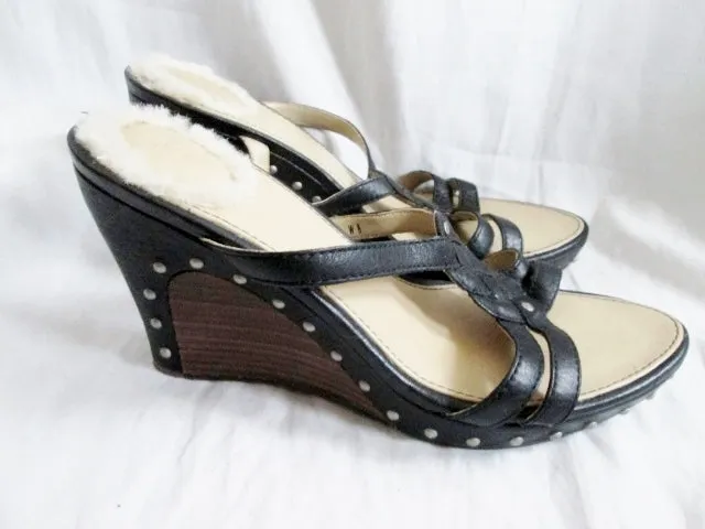 Womens UGG AUSTRALIA Leather Heel Wedge Clogs Mules Shoes BLACK 8 Slides Stud