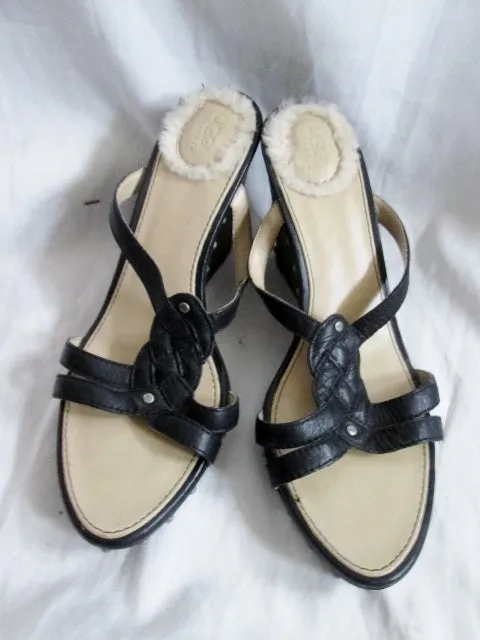 Womens UGG AUSTRALIA Leather Heel Wedge Clogs Mules Shoes BLACK 8 Slides Stud