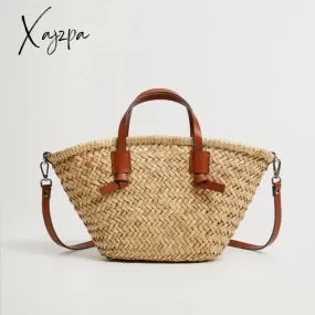 Xajzpa - Casual Wicker Woven Basket Bags Rattan Women Handbags Summer Beach Straw Large Capacity Tote Big Shoulder Crossbody Bag