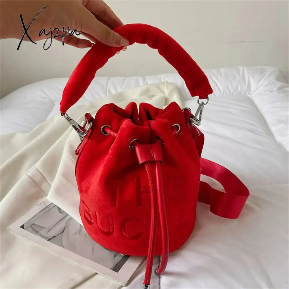 Xajzpa - Trendy Brand Designer VELOUR Bucket Shoulder Crossbody Bags Women Handbags and Purse New Lady&#39;s Messenger Bags High Quality