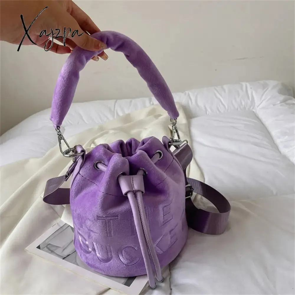 Xajzpa - Trendy Brand Designer VELOUR Bucket Shoulder Crossbody Bags Women Handbags and Purse New Lady&#39;s Messenger Bags High Quality