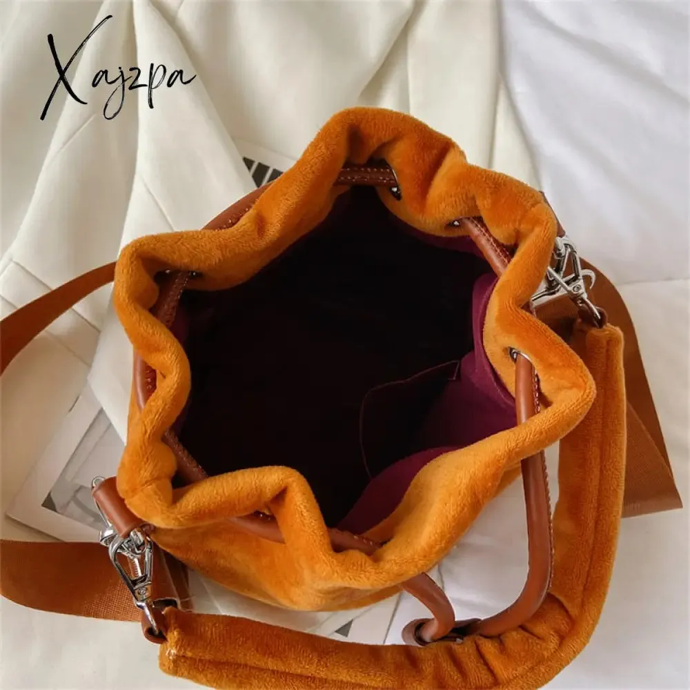 Xajzpa - Trendy Brand Designer VELOUR Bucket Shoulder Crossbody Bags Women Handbags and Purse New Lady&#39;s Messenger Bags High Quality