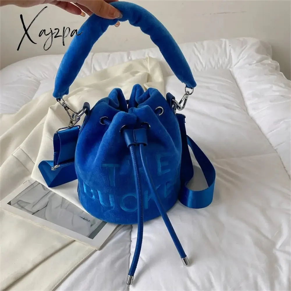 Xajzpa - Trendy Brand Designer VELOUR Bucket Shoulder Crossbody Bags Women Handbags and Purse New Lady&#39;s Messenger Bags High Quality