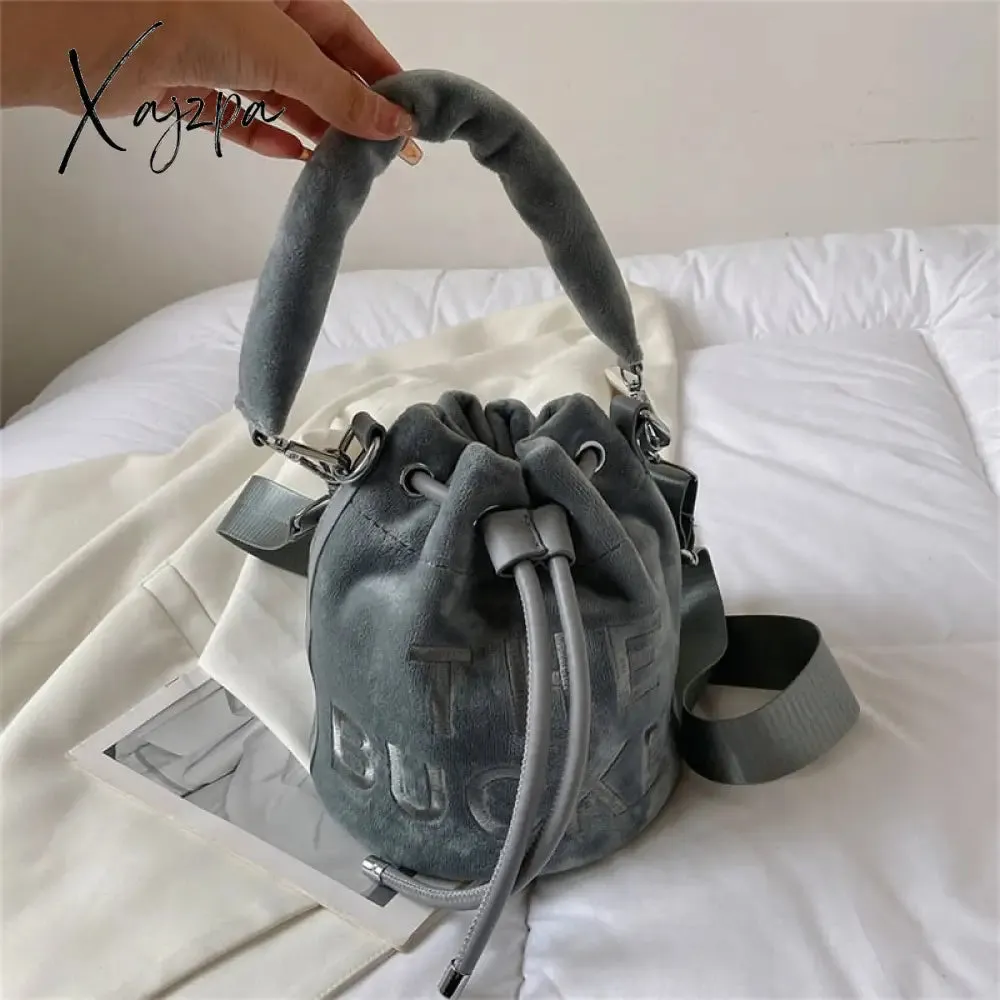 Xajzpa - Trendy Brand Designer VELOUR Bucket Shoulder Crossbody Bags Women Handbags and Purse New Lady&#39;s Messenger Bags High Quality