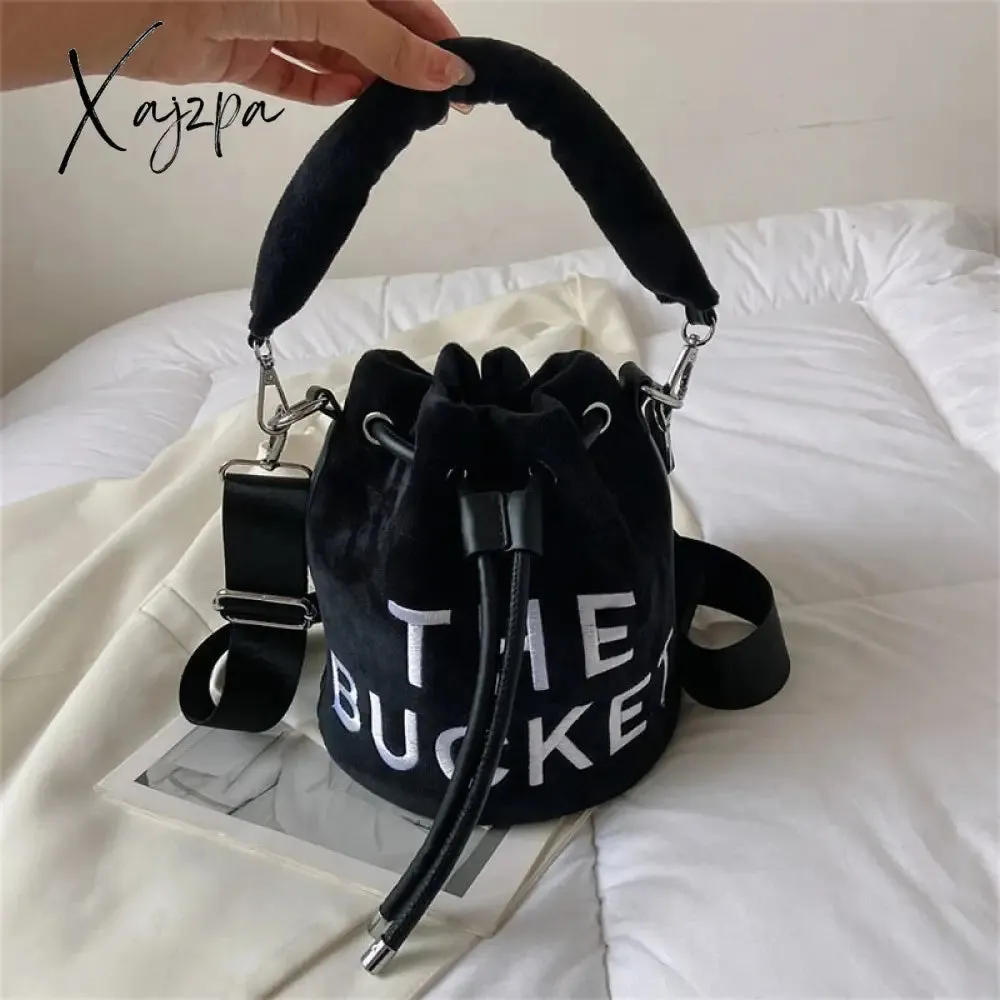 Xajzpa - Trendy Brand Designer VELOUR Bucket Shoulder Crossbody Bags Women Handbags and Purse New Lady&#39;s Messenger Bags High Quality
