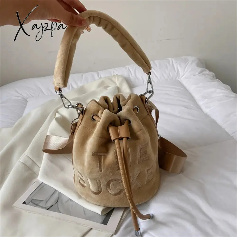 Xajzpa - Trendy Brand Designer VELOUR Bucket Shoulder Crossbody Bags Women Handbags and Purse New Lady&#39;s Messenger Bags High Quality