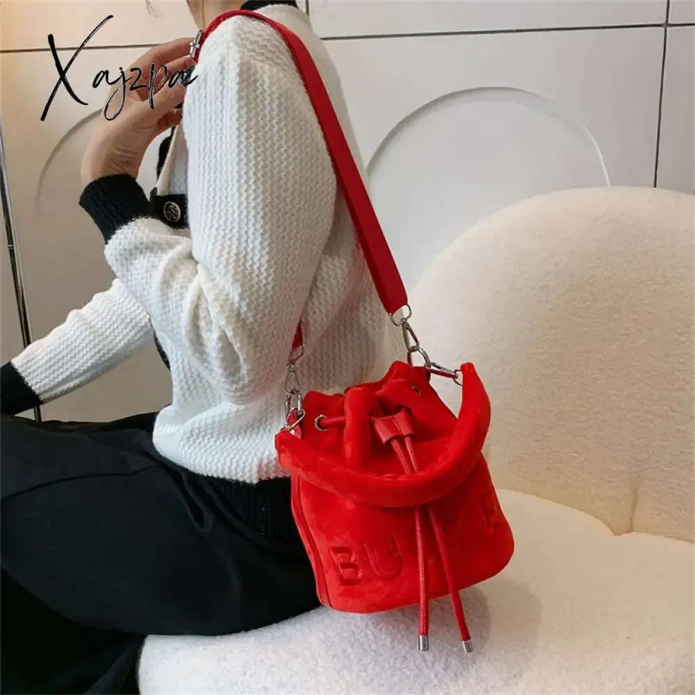 Xajzpa - Trendy Brand Designer VELOUR Bucket Shoulder Crossbody Bags Women Handbags and Purse New Lady&#39;s Messenger Bags High Quality